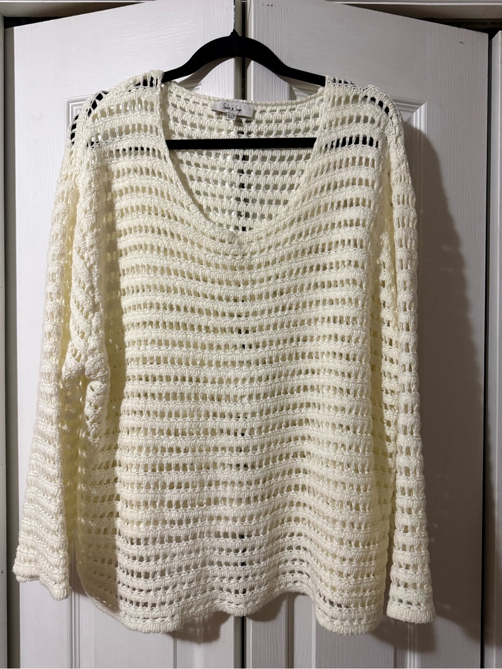 Sadie & Sage Open-Knit Sweater in Cream XL/1X